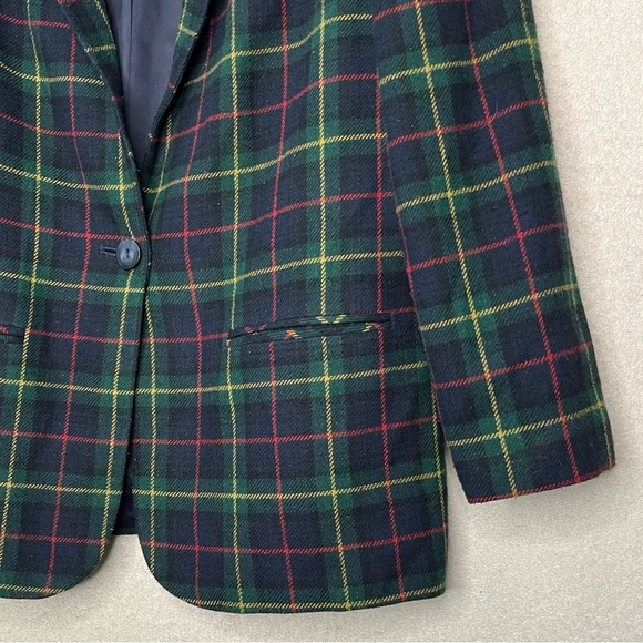 Vintage Sag Harbor Plaid Blazer Jacket-Green/Red-Women’s 12-Christmas-Holidays - Picture 4 of 12